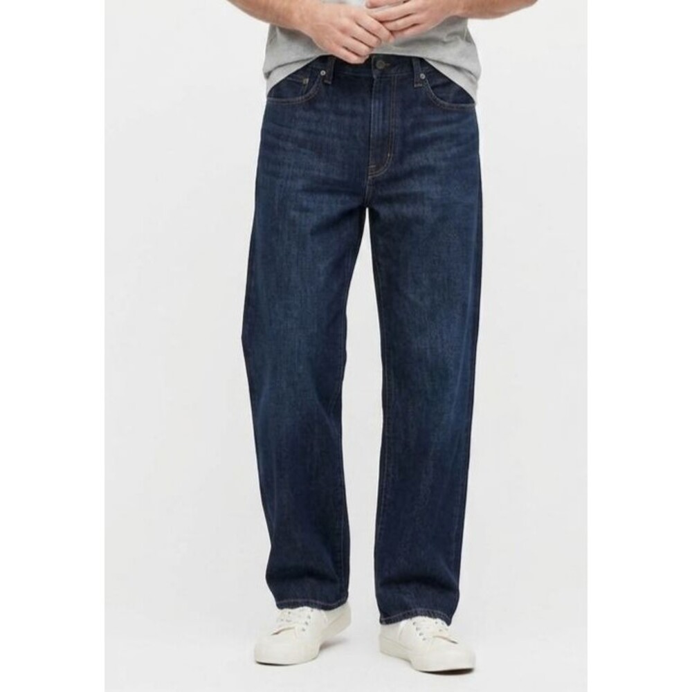 Uniqlo Men Wide Straight Jeans 31x29 Dark Wash Blue Denim 100% Cotton 475554 EUC